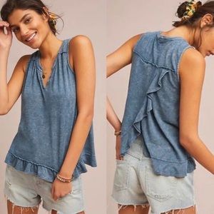 Maeve Anthropologie Poinsot Blue Ruffle Back Tank Top Shirt Small S